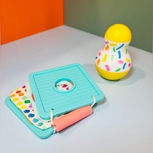 LOVEVERY Colorful Baby Teether Book & Tummy Time Wobbler Set - Like New!